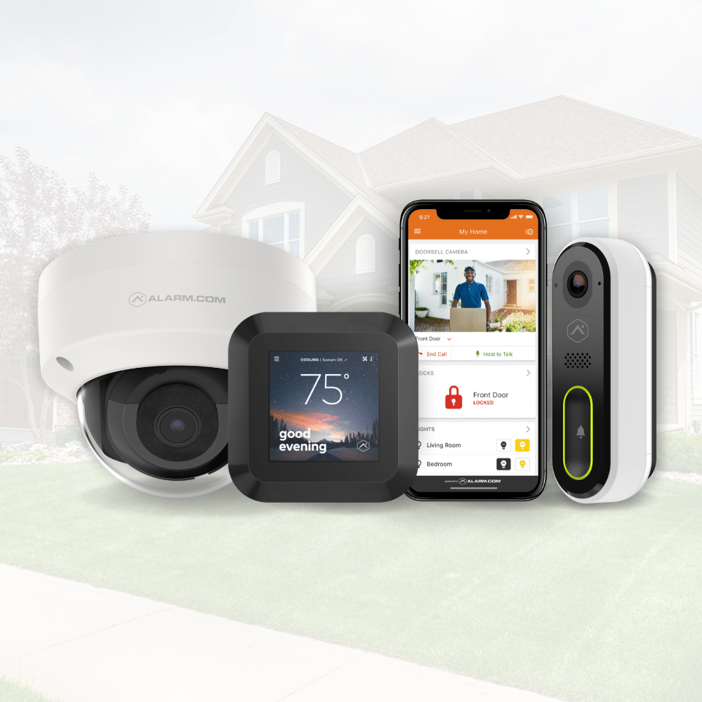 security products over a house background