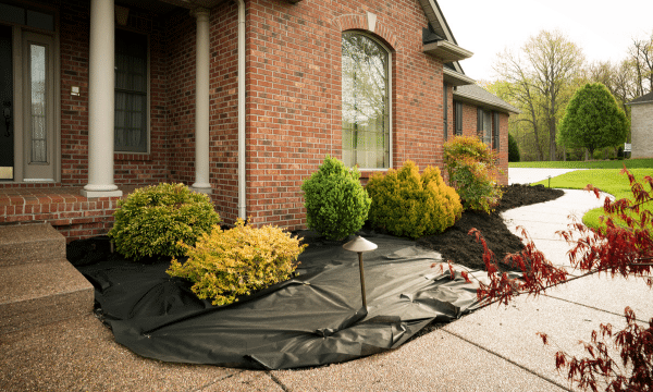 the front step of a home with landscaping still covered from winter to discuss spring security